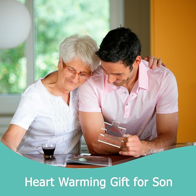 VELENTI Gifts for Son - Engraved Acrylic Block Puzzle Son Gift 3.35 x 2.76 inch - Son Thank You Gift from Mom and Dad - Birthday Mother Son, Father Son Gift - Christmas, Graduation Gift for Men, Boys