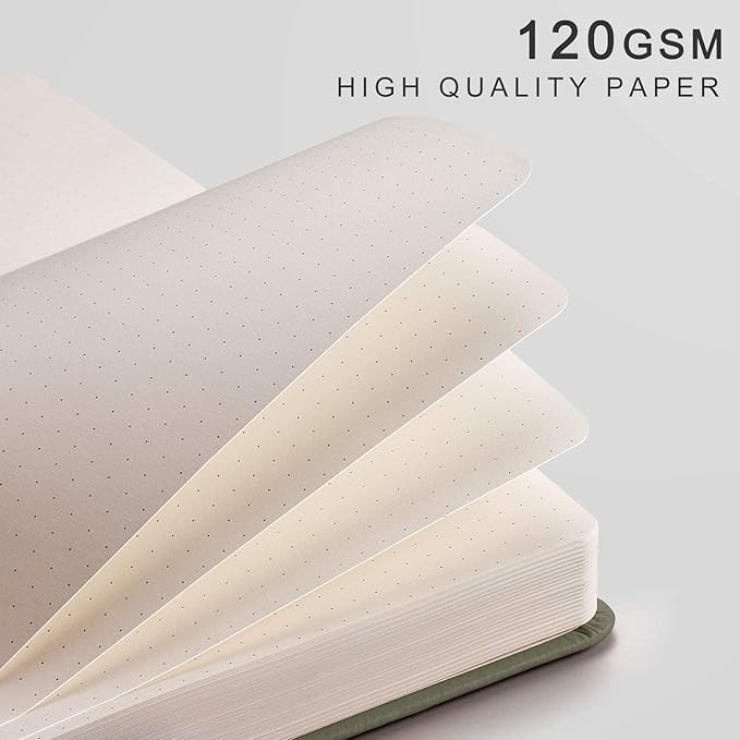 EMSHOI Dotted Notebook - 256 Pages A5 Dotted Grid Journal Notebook,120gsm Thick Paper,16 Perforated Pages, Smooth PU Leather, Inner Pocket,5.75'' × 8.38''-Green