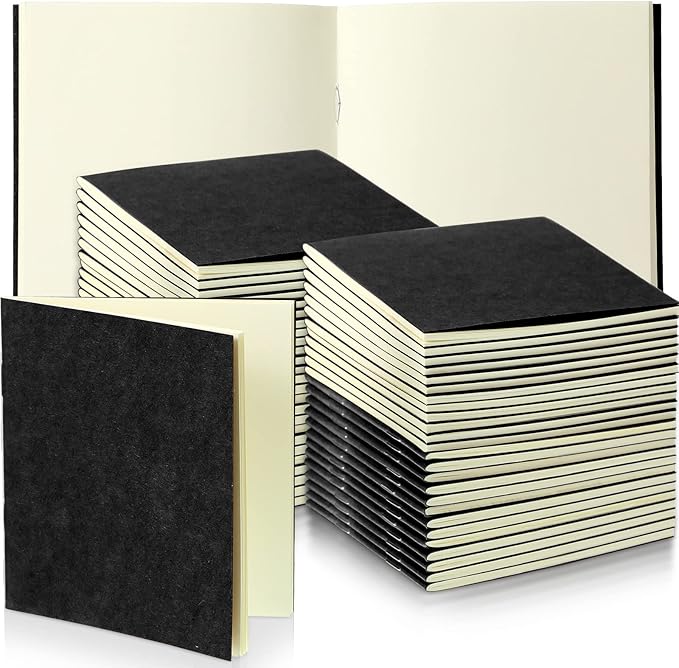 Thenshop 50 Pack Mini Pocket Kraft Notebooks Bulk 4 x 4 Inch Journal Notepads with Dot Memo Sketchbooks Writing Notepad for Party Favors Supplies(Black,Blank Page)