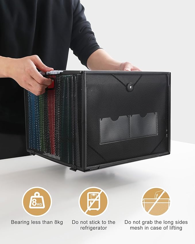 Oterri Hanging File Organizer, Metal File Organizer, Portable Desktop File Organizer for Letter Size Folder, Mesh Hanging File Crate for Office,Folders Not Included(Cool Black-Large,2 Pack)