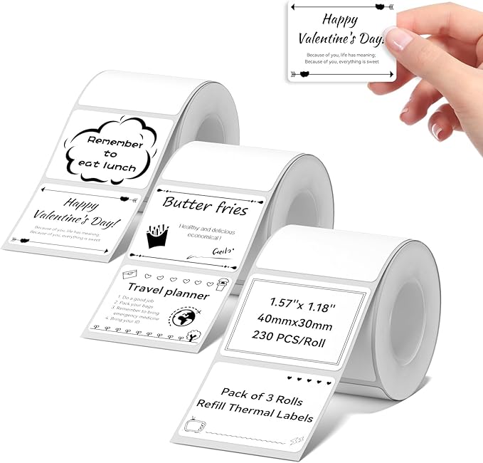 NIIMBOT 3 Rolls White Labels for B1 B21 B3S K3 Label Maker, 1.57'' x 1.18'' (40x30mm) Printer Labels, Food Labels for Jars, Personalized Editable Labels for Home/School/Office