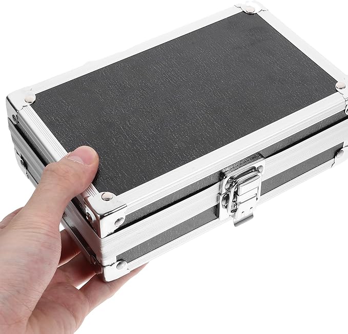 Multipurpose Tool Mini Aluminum Case, 4.2inch Metal Briefcase with Lock, Hard Aluminum Carrying Case for Men, Universal Portable Tool Case for Laptop/Cosmetic/Instrument/DJ, Black