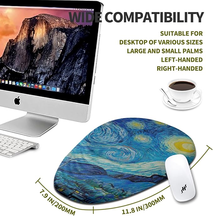 Hokafenle Ergonomic Mouse Pad Wrist Support, Terraced Slope Carpal Tunnel Wrist Pad for Mouse with Unibody Memory Foam, Wrist Rest Pain Relief Mousepad (Starry Night, 11.8x7.9 in)