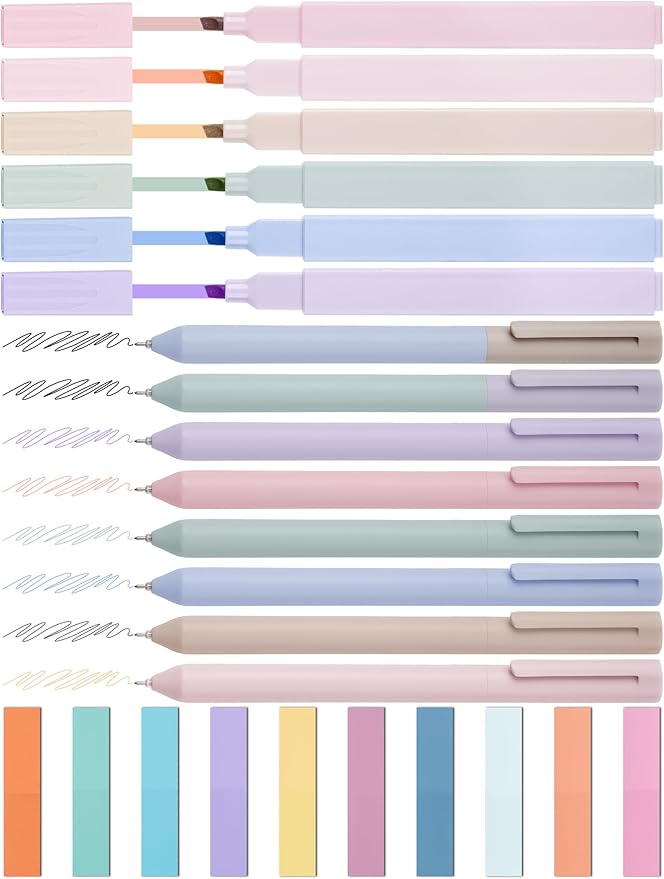 NiArt Bible Highlighters and Pens No Bleed Set of 14-Morandi-Colored Ink Highlighters, Gel Pens, Sticky Notes Set with Transparent Storage Box-Perfect for Bible Study, Note-Taking and Creative Writing