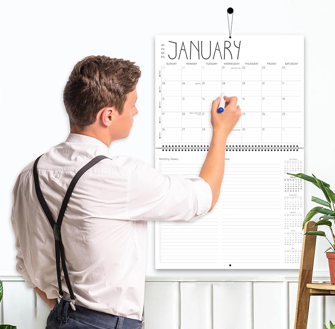 GuassLee Wall Calendar 2025-12 Months Hanging Wall Calendar from Jan. 2025 to Dec. 2025, 14.5" x 11" At a Glance Monthly Planner with Goals & Note for Office School Home Organizer, Double-sided
