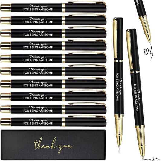 PerKoop 10 Set Thank You Gifts Inspirational Ballpoint Pens with Gift Boxes Bulk Appreciation Party Favors for Employee Coworker Staff Team Friends Office Supplies(Black,Awesome)