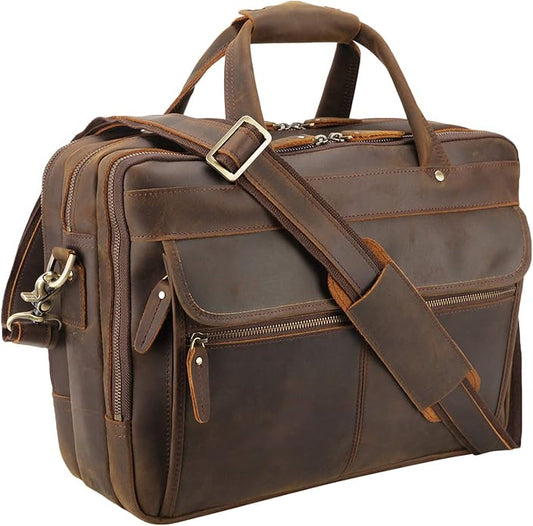 Polare Modern Attaché Style 15.7" Full Grain Italian Leather Laptop Business Briefcase for Men