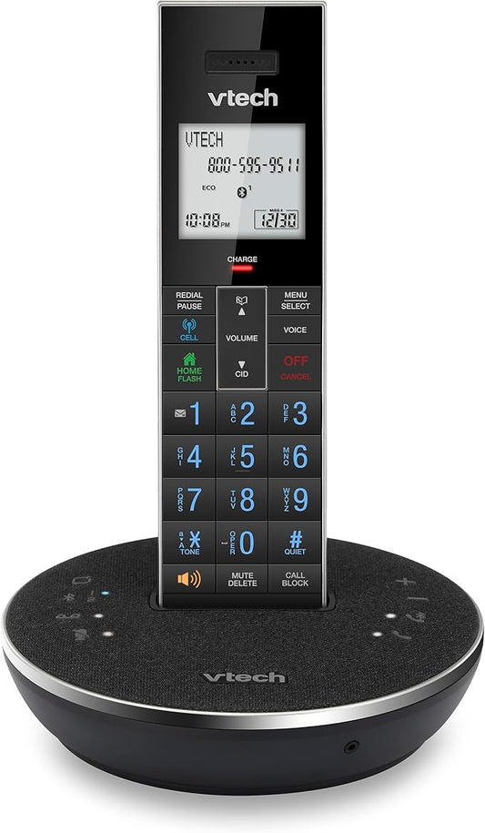 VTech LS6381 DECT 6.0 Cordless Phone with Bluetooth Speaker, Echo Cancellation, Noise Reduction, Music Streaming, Landline Phone with Answering Machine Easy to Read Smart Call Blocker
