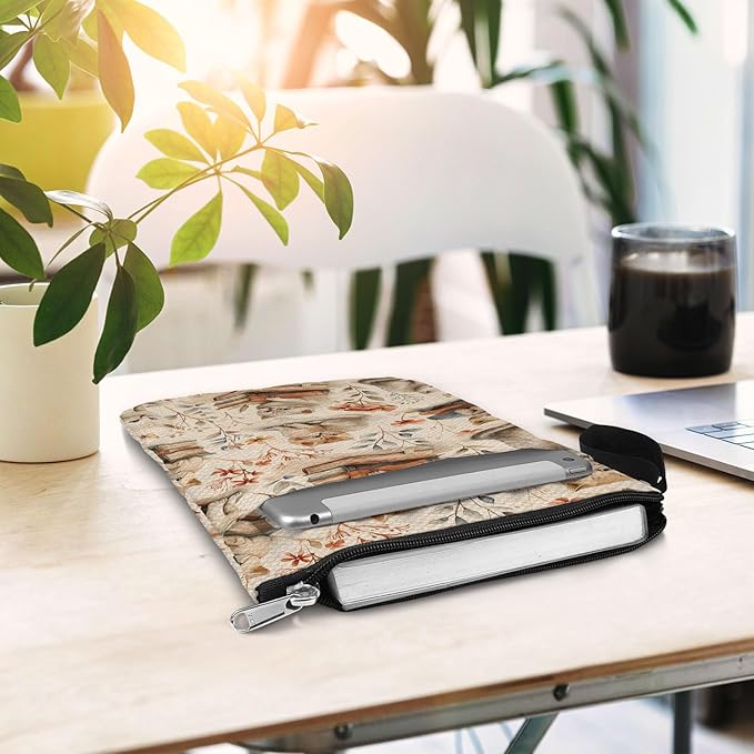 Cat Pattern Book Sleeve Bag Gift for Lovers & Librarians. Padded Book Cover Bag with Zipper & Front Pocket for Paperbacks. Washable Fabric, 11 x 8.5 Inch