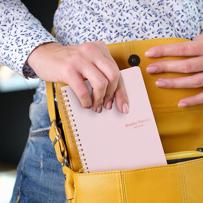 Weekly Planner with Habit Tracker Undated 52 Weeks To Do List Notebook Spiral Weekly Planner Notebook for Weekly Goals Priorities Work Planner, 5.8" x 8" Pink