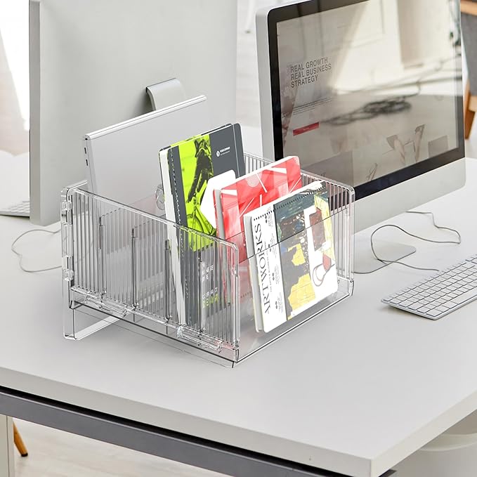 File Sorter Organizer, 5 Sections Acrylic Letter Tray for Desk, Mail Organizer Letter Holder for Envelopes, Mail, Electronics (2 PCS)