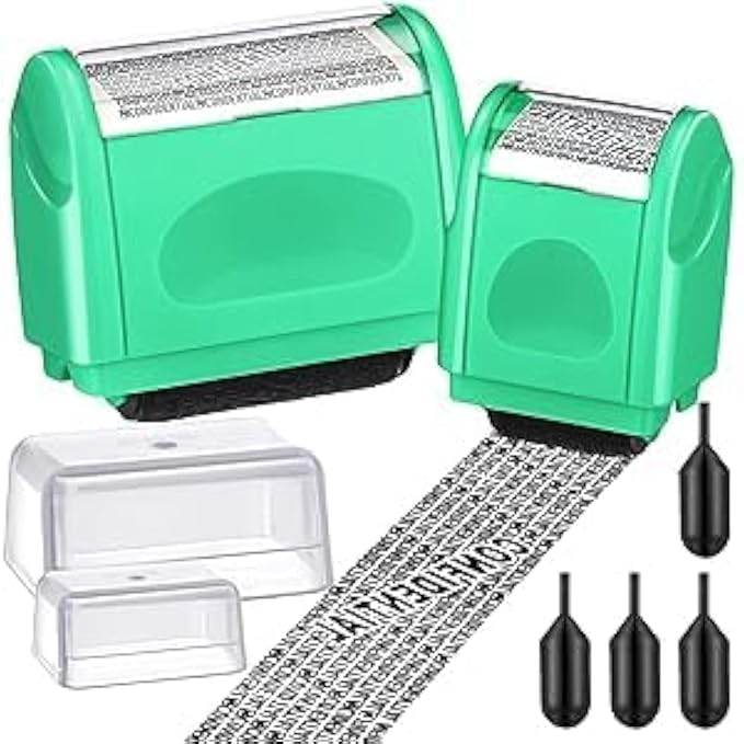 Nezyo 2 Pack Identity Protection Roller Stamp Identity Theft Stamp Confidential Roller Stamp Privacy Stamp Information Blocker Stamp and 4 Pack Refill Ink for ID Account Data Address Security(Mint)
