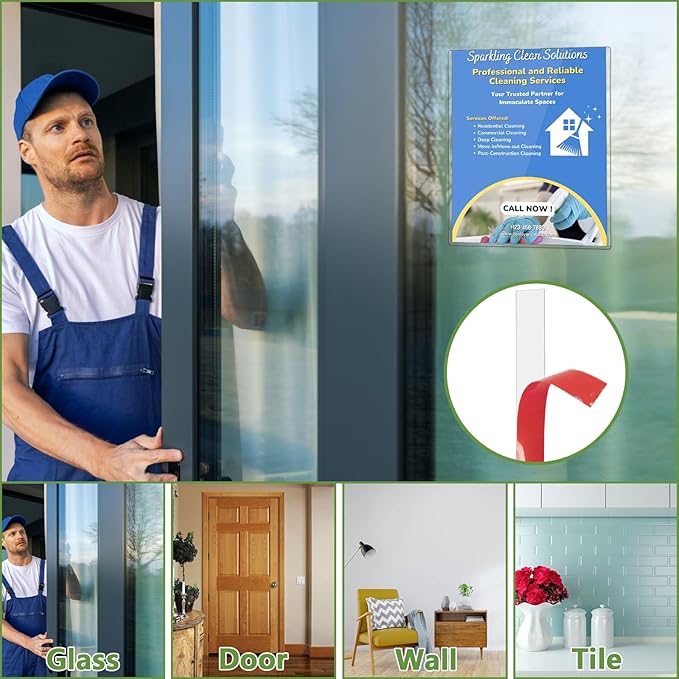 20 Pcs Wall Sign Holder 8.5"x11" Magnetic Sign Holder, Rigid Print Protectors with Adhesive & Magnetic Tapes, Wall Mount Plastic Paper Holder for Office Store Home Window Display (Clear)