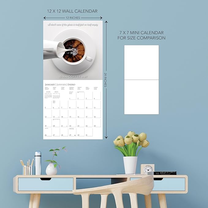 Graphique 2025 Coffee Wall Calendar | 12” x 12” | Thick Paper | Home & Office Organizer | Large Monthly Grid | 3 Languages & Marked Holidays | 4 Month Preview Page for 2026