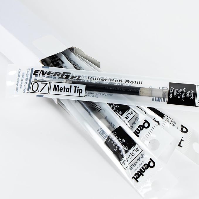 Pentel Refill Ink - For EnerGel Gel Pen, 0.7mm Metal Tip, Medium, Black Ink, Pack of 6 Refills (LR7-6A)