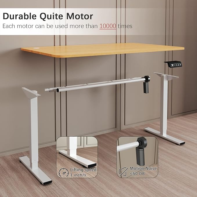 Furmax Electric Height Adjustable Standing Desk Large 55 x 24 Inches Sit Stand up Desk Home Office Computer Desk Memory Preset with T-Shaped Metal Bracket, Wood