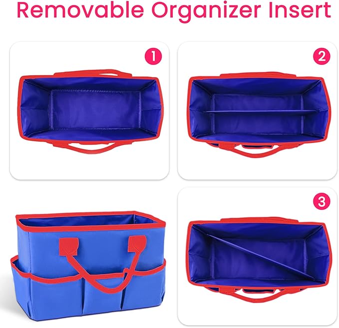 Godery Desktop Tote and Organizer, Teacher Helper Bag for Arts, Books, Stationery, Office Desk, Make-up Storage with Handles for Travel (BLUE)