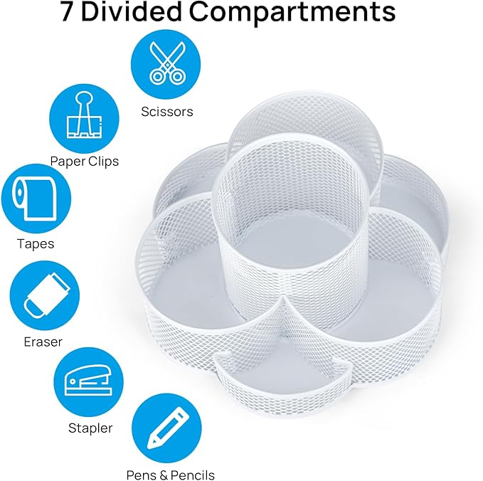 Pen Holder for Desk, Rotating Pencil Holder, Cup Holder for Desk Office Pen Organizer in White