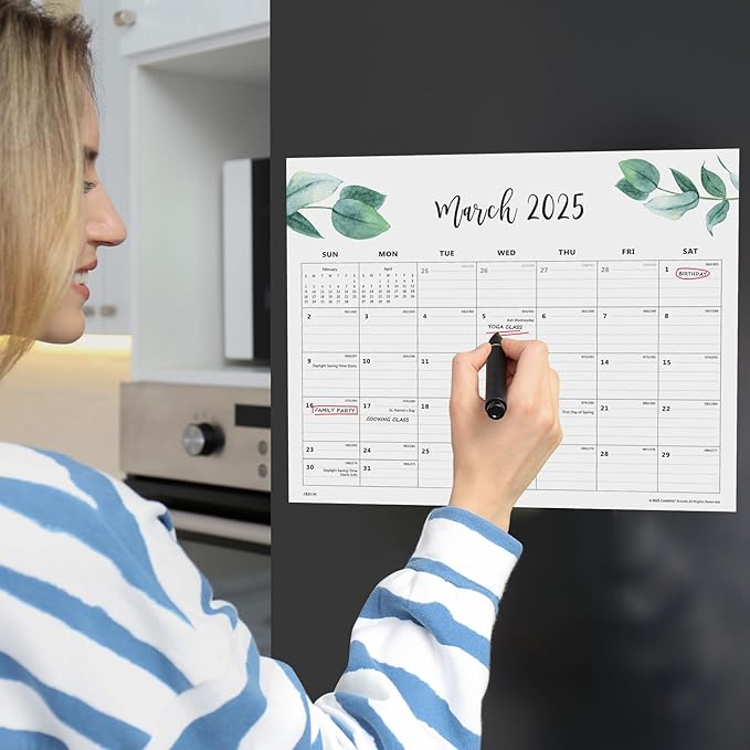 Cabbrix Magnetic Desk Calendar 2024-2025, Aesthetic Refrigerator Calendar 15 x 12 Inch Runs From Now to Dec 2025, Desk Blotter Calendar for Home School and Office(Green Leaf)