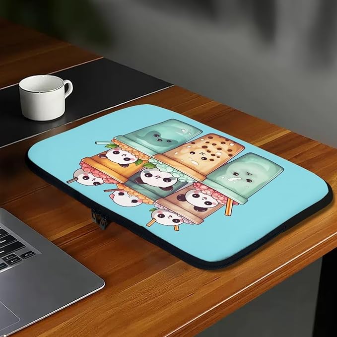 Cute Panda Laptop Sleeve for Women Girls 12 inch Laptop Protector with Versatile Uses Computer Sleeve Neoprene Lap Top Case Ideal Gifts for Daily Use School Travel Tablet Bag Blue