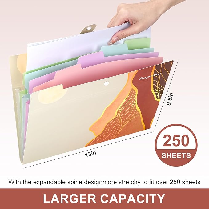 Ddaowanx Expanding File Folder, Letter A4 Size Accordion Plastic File Organizer, 5 Pocket Folders for Documents, Aesthetic Folder with Labels, Paper Organizer for School Office (Bohemian Printed 3)