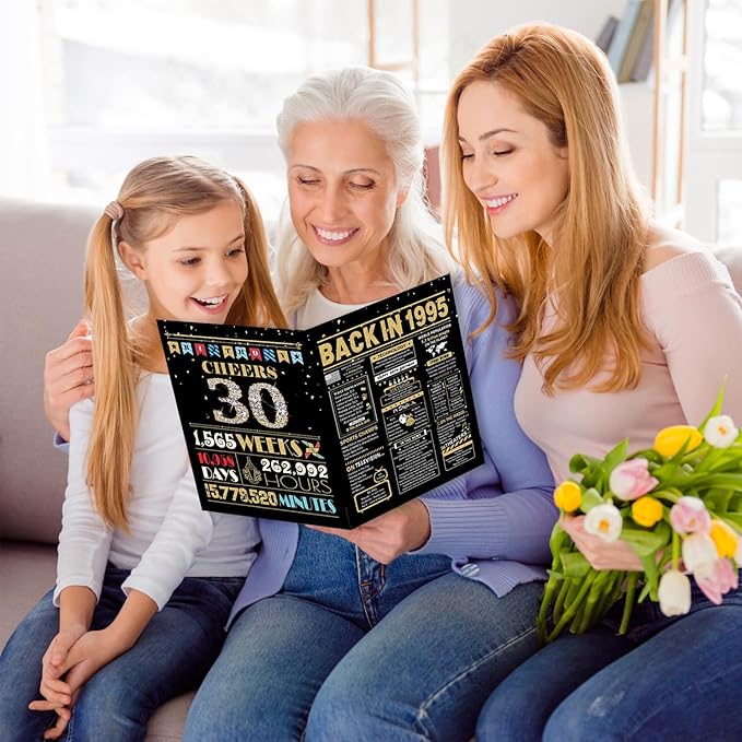 30th Birthday Card, 30th Birthday Decorations for Women Men, 30th Birthday Gifts for Her Him, Back in 1995 Birthday Card, Black Gold