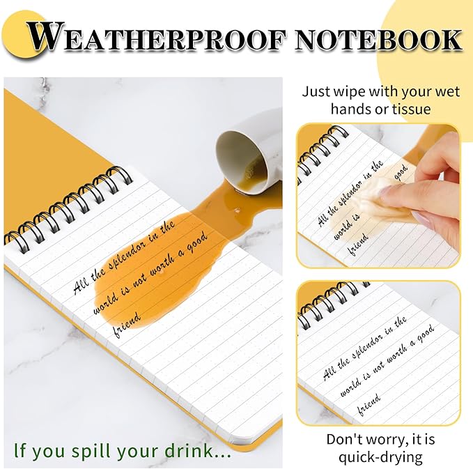 Waterproof Notebook, 4 Pack Top-Spiral Pocket Notepad, 3" x 5" Weatherproof NotePad, All Weather Police Pocket Notebook Little Memo Steno Note Pads for Outdoor Office School Recording, Black