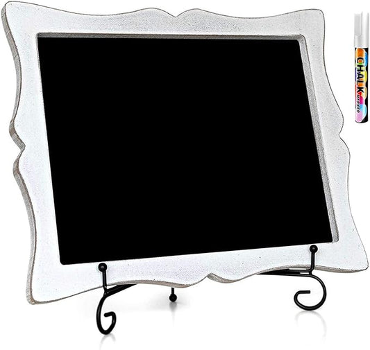 Small Chalkboard Sign with Easel (11x13) + White Liquid Chalk Marker | Hanging or Freestanding Framed Chalkboard with Hand Crafted Sweetheart Frame - Multipurpose | Small Chalkboard Sign