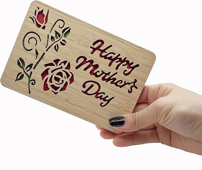 Mothers Day Cards,Handmade Bamboo Greeting Cards,Wooden Thankyou Card,Wooden Birthday Card,Mothers day for Mom,Mum,Rose mom