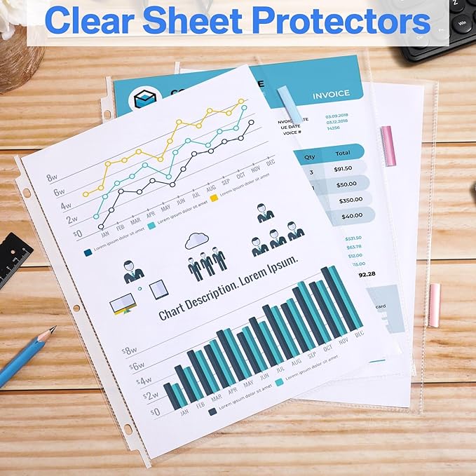 ReliThick 20 Set of 160 Pack Clear Binder Sheet Protectors with 8 Tabs Sturdy Binder Sheet Protectors for 3 Ring Plastic Page Insertable Index Divider, 8.5 x 11 Inch