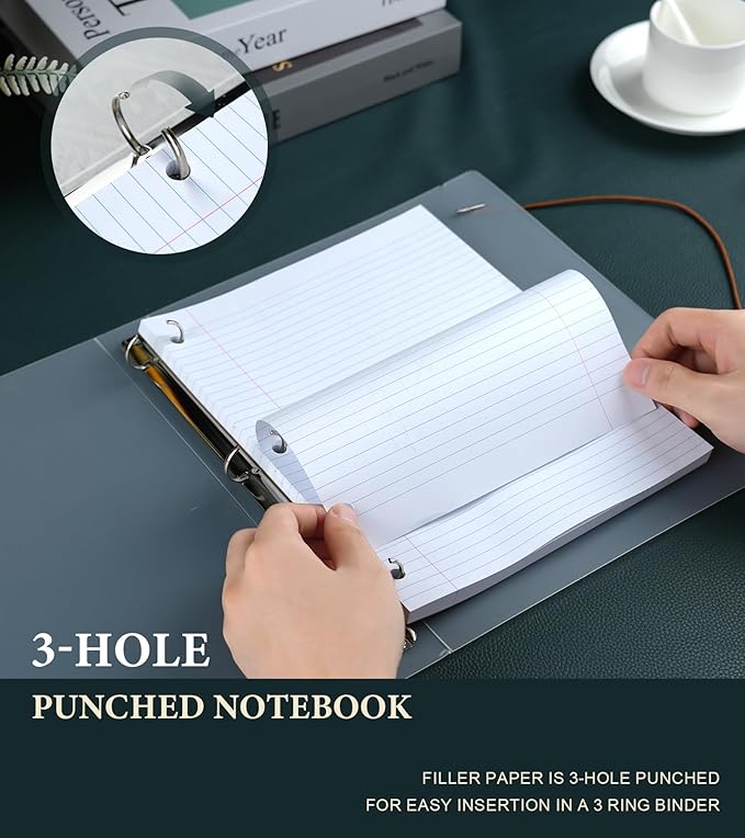 College Ruled Paper 8 x 10.5 Loose Leaf Paper, 4 Pack Notepad 8 x 10.5 Lined Paper for Work, College Ruled Notebook Paper for 3 Ring Binders, 75 sheets, loose leaf paper college ruled for School