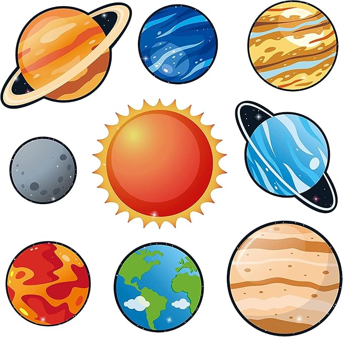 BeYumi 45Pcs Solar System Cutouts 9 Planets Galaxy Wall Decal Educational Material Removable Wall Stickers Outer Space Decor for Back to School Classroom Bulletin Board Displays Universe Theme Party