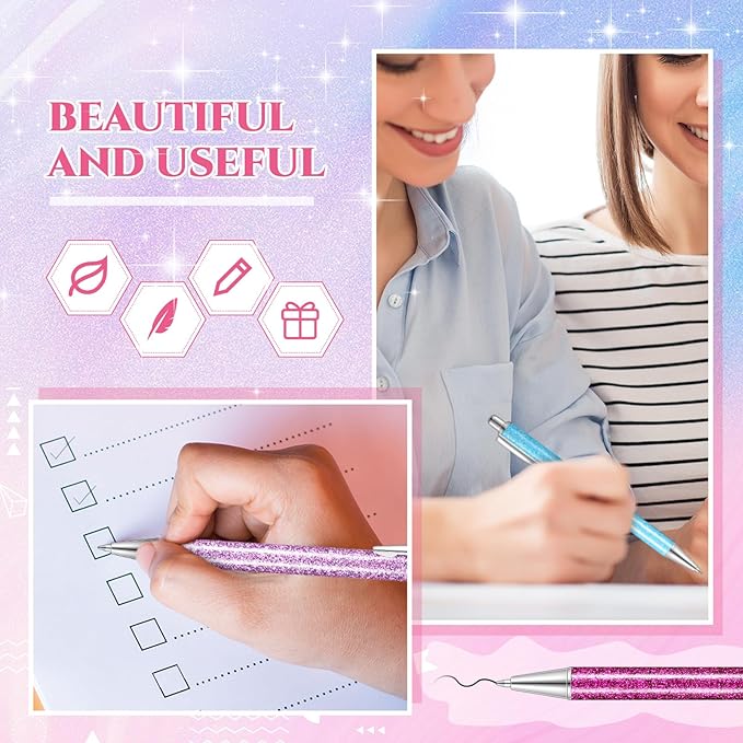 Sherr 7 Pcs Fancy Pens for Women Cute Sparkly Glitter Pens with 10 Pcs Black Ink Refills Pretty Gifts for Girls Office School Christmas Graduation(Pastel,Glitter)