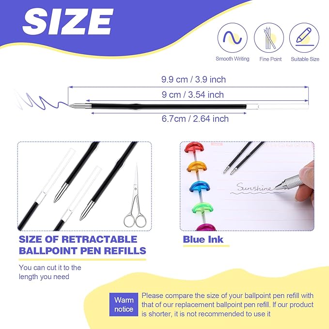 Zonon 30 Pieces Pen Refills Ink Ballpoint Pen Refill 3.9 Inch Replacement Ink Refill Bulk for Retractable Pens Office School Supplies, Medium Point(Blue)