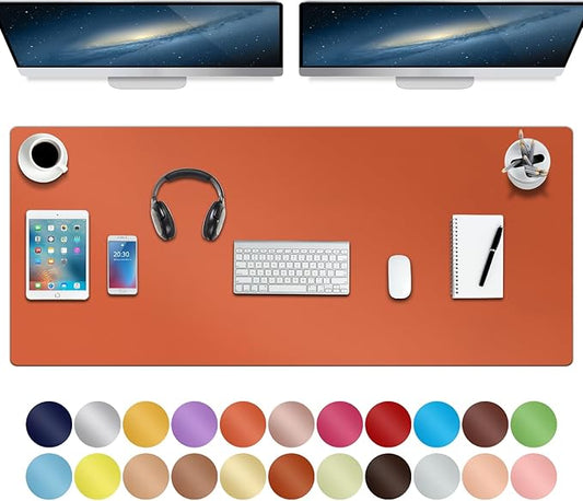 Boutilon Leather Desk Pad 47"x 24" Non-Slip Mouse Pad,Business Desk Pad,Extended Table Protector for Keyboard and Mouse,Desk Writing Pad for Office Home Working Decor (XXXL-Orange H)