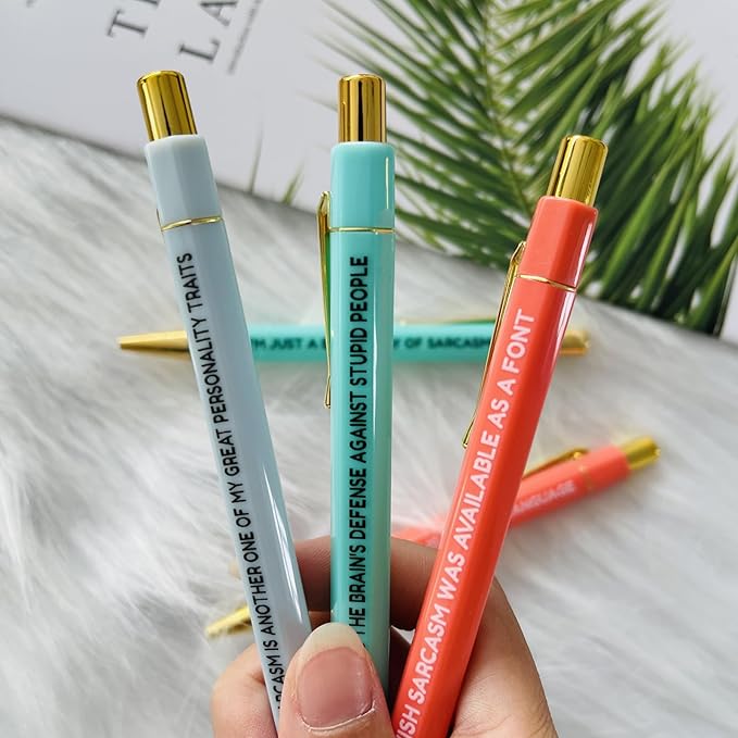 Jxueych Funny Pens 5-Count, Black Ink,Medium Nib 1.0mm, Funny Office Gifts for Coworkers, Personalized Pens Vibrant Funny Quotes Swear Word Daily Pen Set (P)