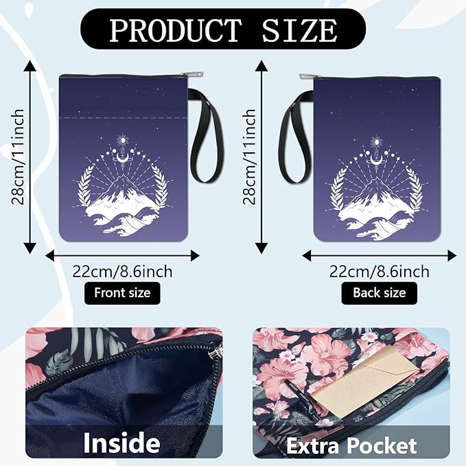 CRASPIRE Mountain Book Sleeve Moon Phase Book Protector Book Covers for Paperbacks Washable Fabric Cloth Book Cover with Zipper and Extra Sleeve Pocket for Book Lovers Classmate Gifts