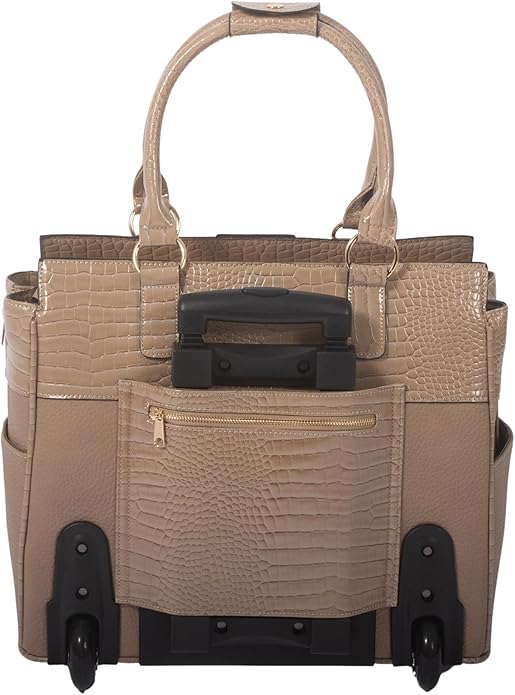 JKM and Company Alligator Compatible With Computer iPad, Laptop Tablet Rolling Tote Bag Briefcase Carryall Bag