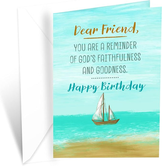Prime Greetings Religious Birthday Card For Friend, Made in America, Eco-Friendly, Thick Card Stock with Premium Envelope 5in x 7.75in, Packaged in Protective Mailer