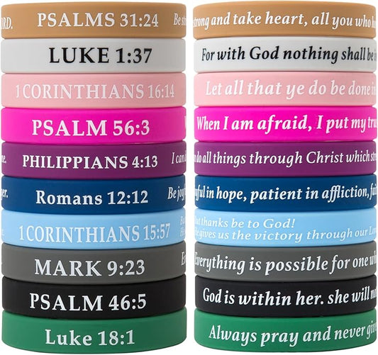 QEERBSIN Bible Verses Bracelets Motivational Christian Rubber Bracelets Faith Hope Wristbands Bracelets for Men Women Teens