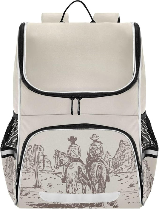 Western Desert Cowboy Backpack with Reflective Strip for Kids Boys Girls Elementary School Bag Removable Chest Strap