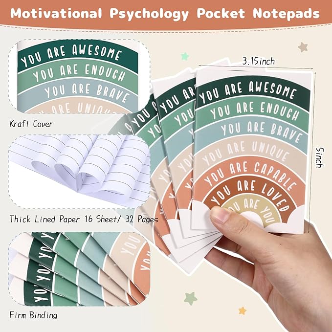 Janlaugh 100 Pcs Positive Affirmations Reminder Notepad Motivational Pen Positive Psychology Pocket Notebooks with Colored Ballpoint for Volunteer Week Mental Health Therapy Teacher Student Classroom