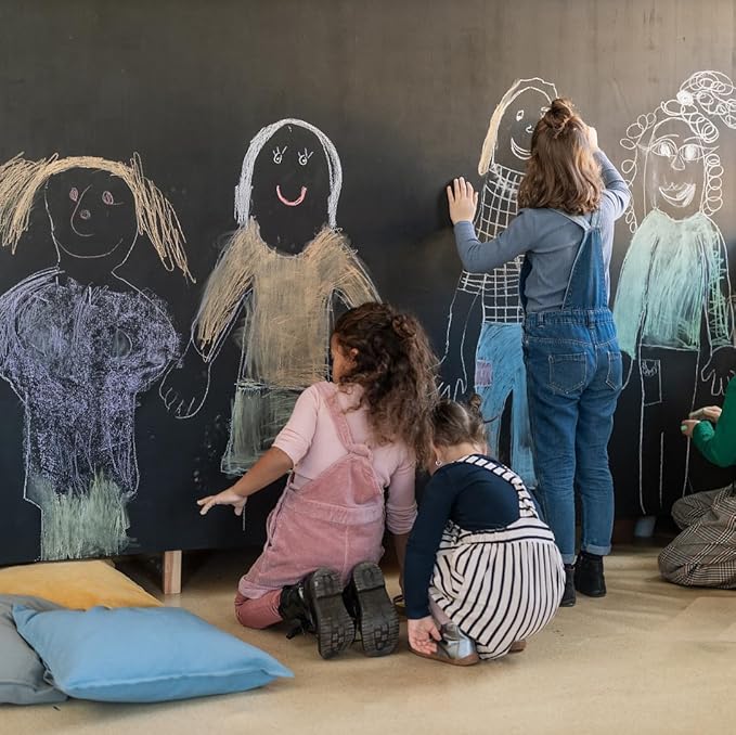 Extra Large Chalkboard Wallpaper Stick and Peel(1.48ft.x13.1ft.) Chalk Board Wall Paper Chalk Paint Removable Renovate Blackboard Sticker with 5 Chalks for Home&Office Wall Board Sign(17.7*157Inches)