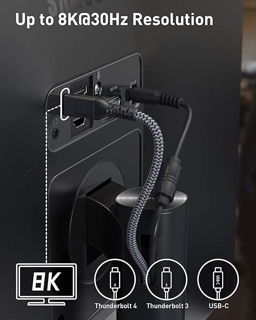 Maxonar [6.6Ft] Thunderbolt 4 Cable with 40Gbps Data Sync/100W Charging and 8K/5K@60Hz for Thunderbolt 4/3, USB4, and USB C Devices