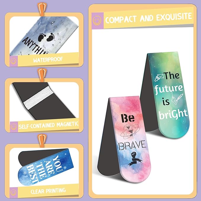 Magnetic Bookmarks, Kaluofan 15PCS Inspirational Bookmarks, Bookmarks for Women, Bookmarks for Kids, Double Sided Magnet Book Markers Page Clip for Students Teachers Reading Supplies