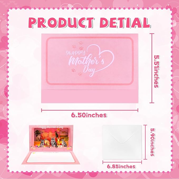 4D Pop Up Mothers Day Card with ligh, Cat Mother's Day Card For Mom, Living Room, Cat Themed (Cat Mother's Day Card)