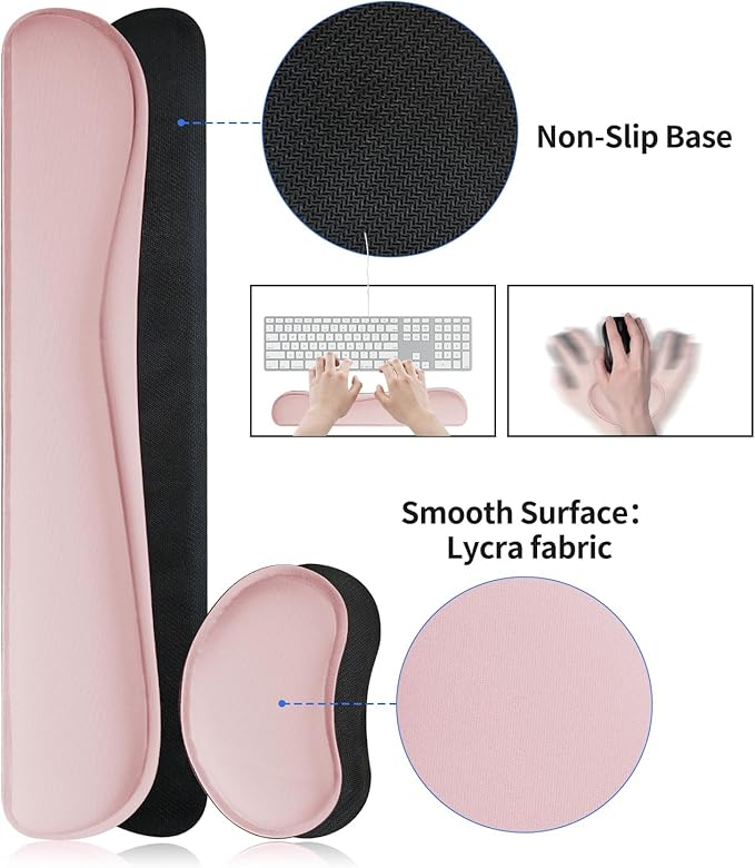 Bloss Leather Desk Pad and Keyboard Wrist Rest, Large Mouse Pad + Keyboard Pad+Mouse Wrist Support, Non-Slip Desk Mat Protector for Office, Home(31.5×15.7 Inches,Pink)