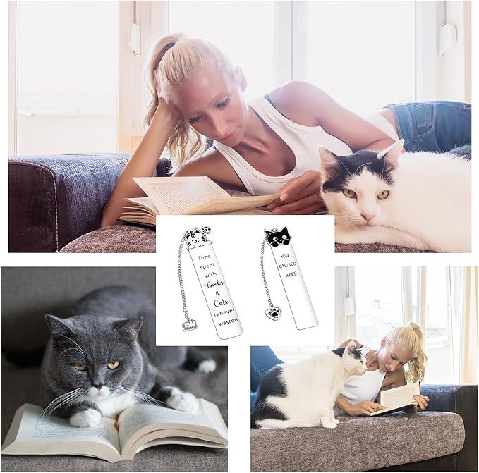 Cat Gifts for Women Men Funny Bookmarks Bulk Cat Head Bookmarks for Book Lovers Cat Lover Cute Metal Book Mark Set Birthday Gifts for Reader Coworker Friends Adults Cat Owner Lover Reading Accessories