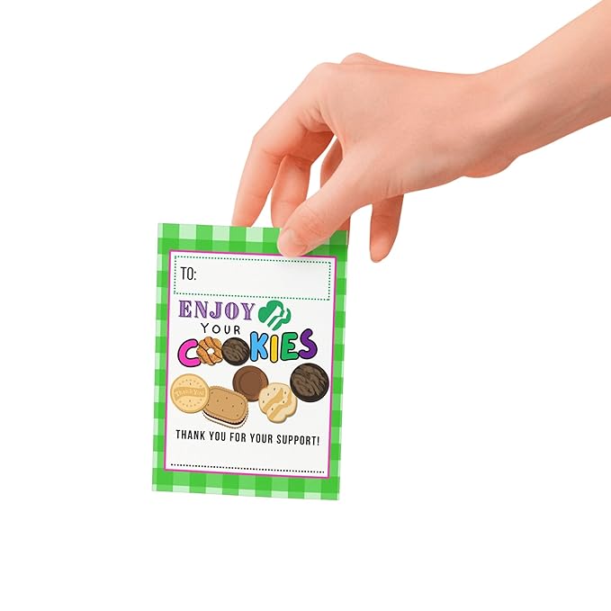 Scout Cookie Thank You Cards Re- Order | 30 pk 4.25 x 5.5” Postcards Green For Your Support Enjoy Your Cookies Troop Leader Box Tags