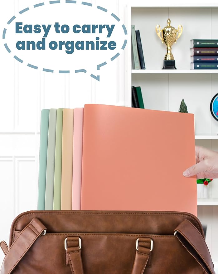 SUNEE Folders with Pockets (6 Pack, Vintage Colors), Plastic Folders with Pockets, Poly Folders for Documents Letter Size, 2 Pocket Folders for Kids, Home, School, Office